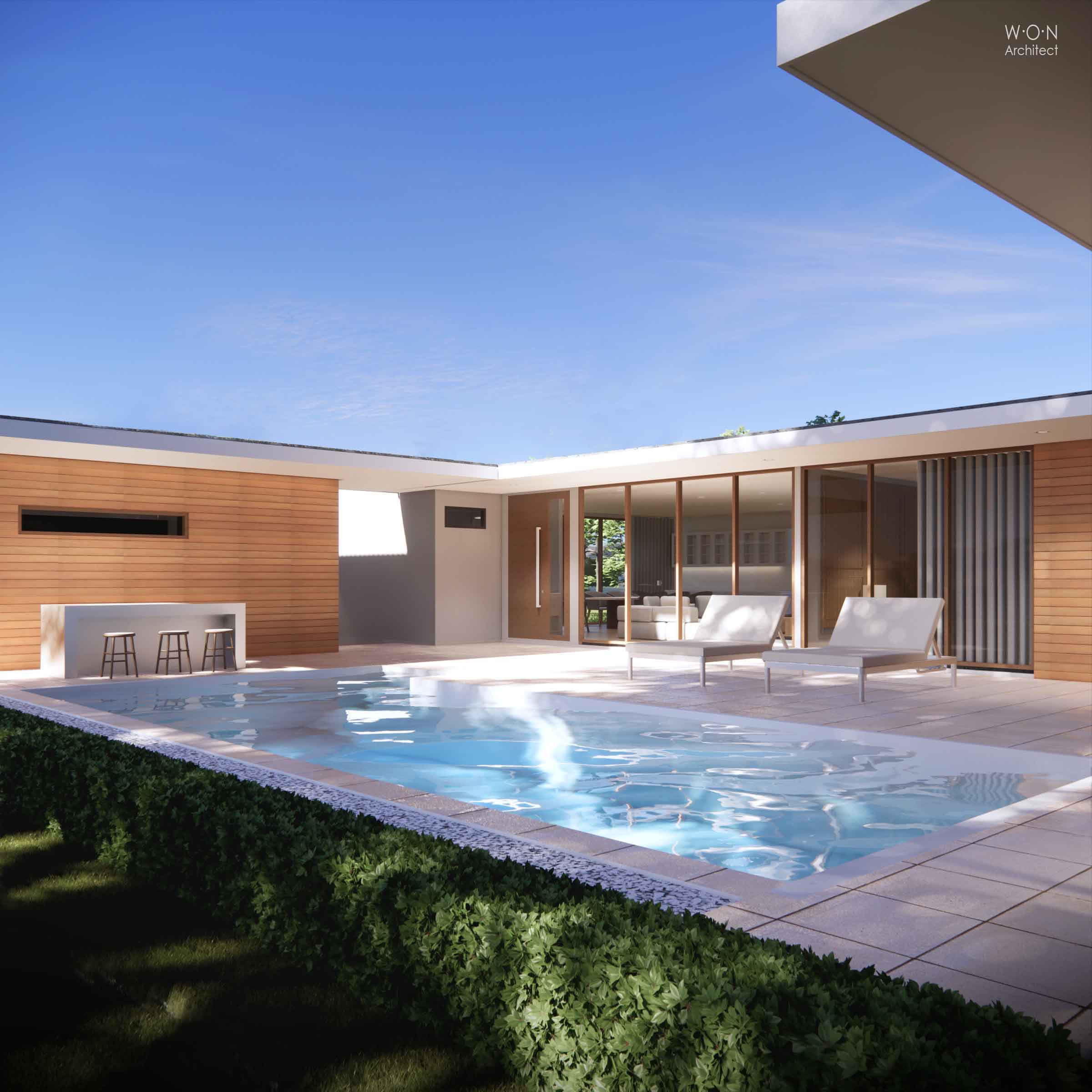 แบบบ้านชั้นเดียว พูลวิลล่า Pool villla 220 sq.m (Land22x28m)