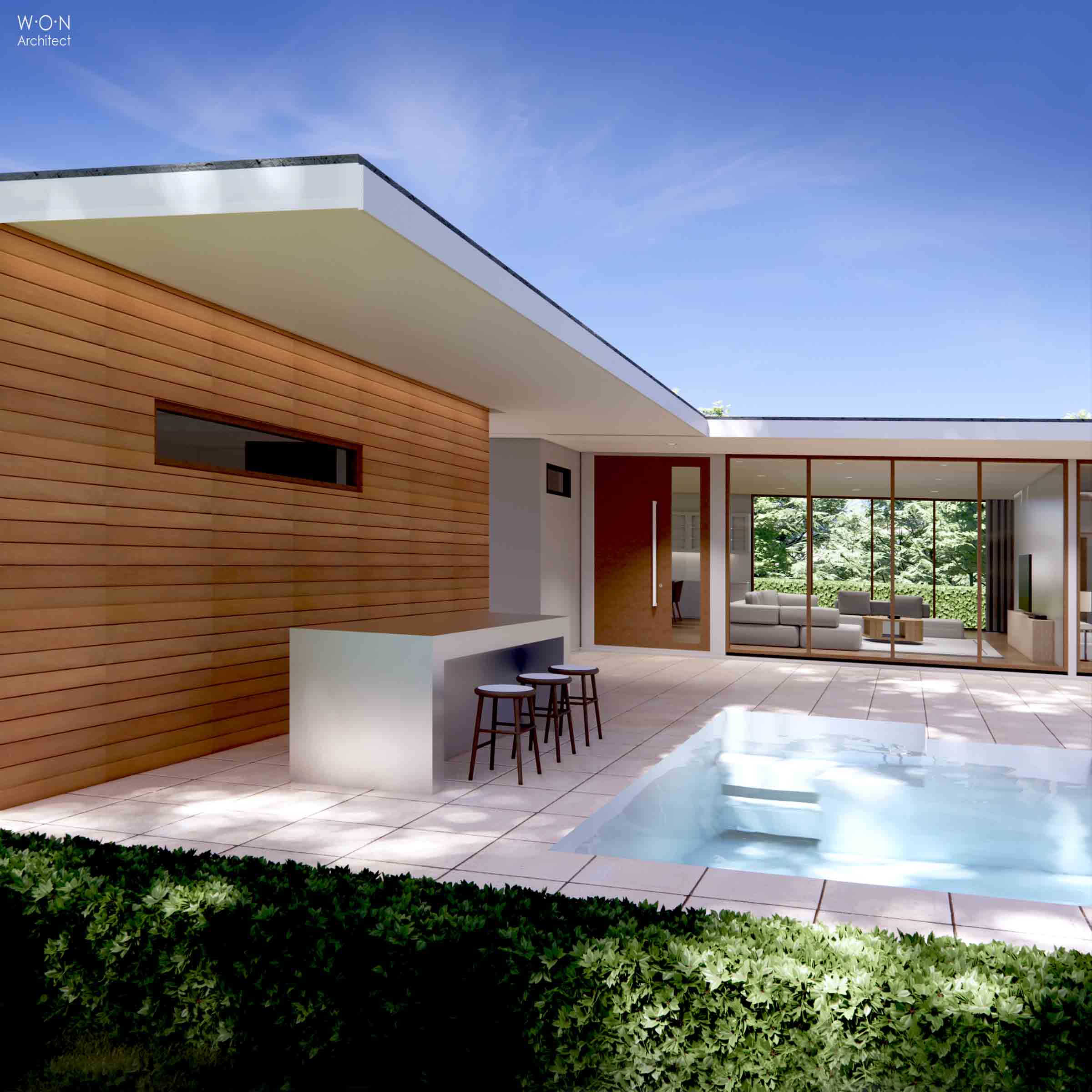 แบบบ้านชั้นเดียว พูลวิลล่า Pool villla 220 sq.m (Land22x28m)
